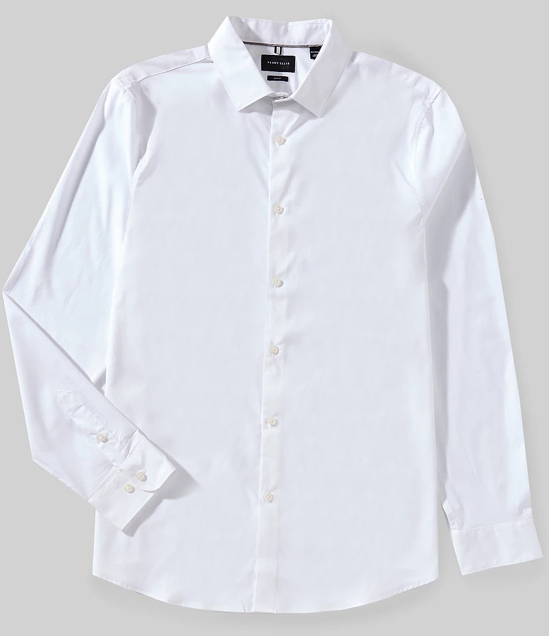 Perry Ellis Slim Fit Stretch End-On-End Long Sleeve Woven Shirt