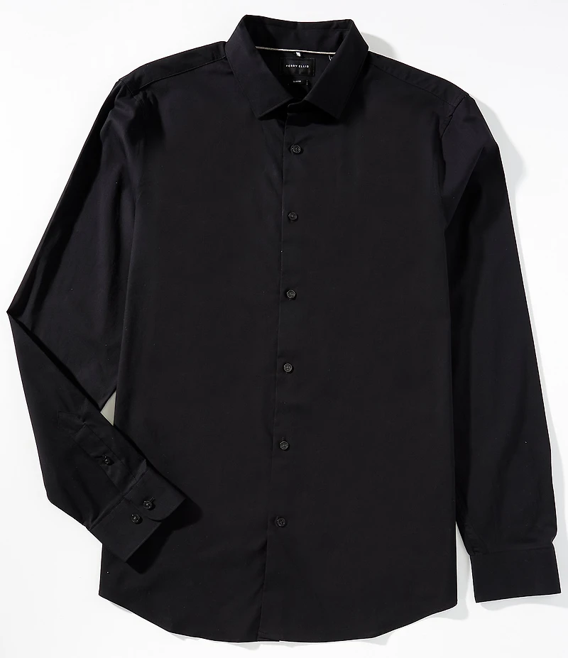 Perry Ellis Slim Fit Stretch End-On-End Long Sleeve Woven Shirt