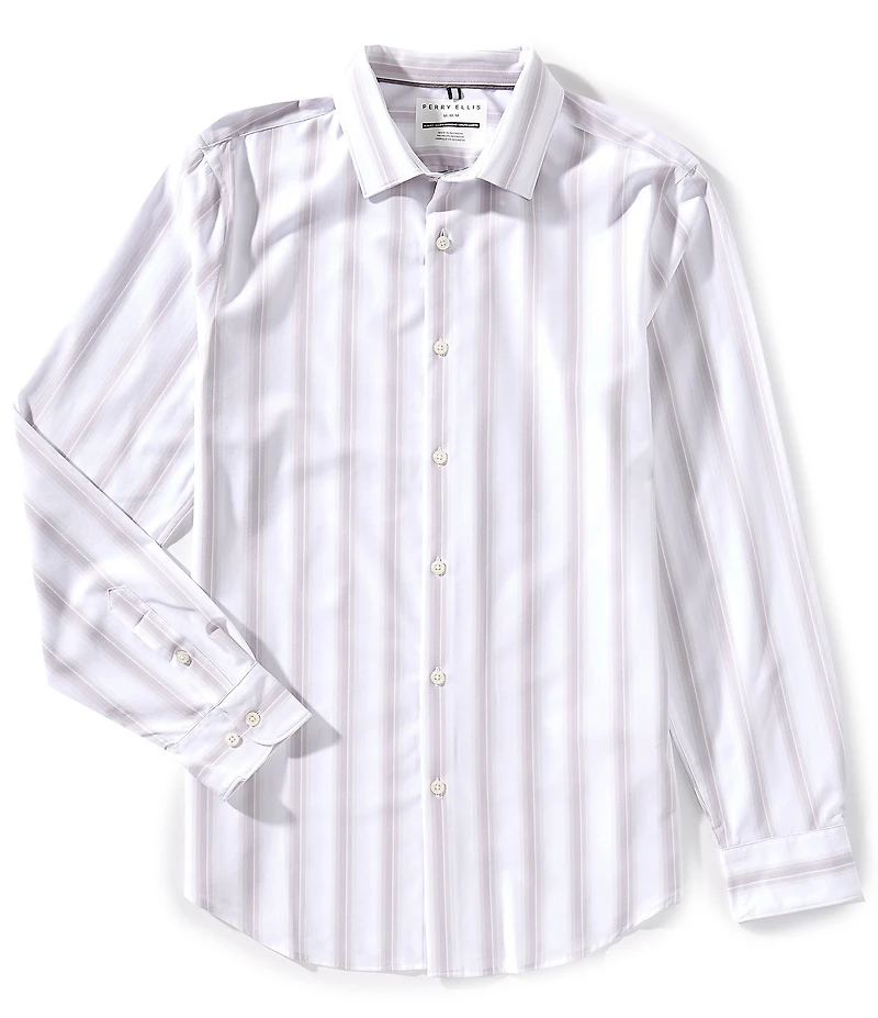 Perry Ellis Slim Fit Stretch Ombre Stripe Long Sleeve Woven Shirt