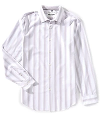 Perry Ellis Slim Fit Stretch Ombre Stripe Long Sleeve Woven Shirt