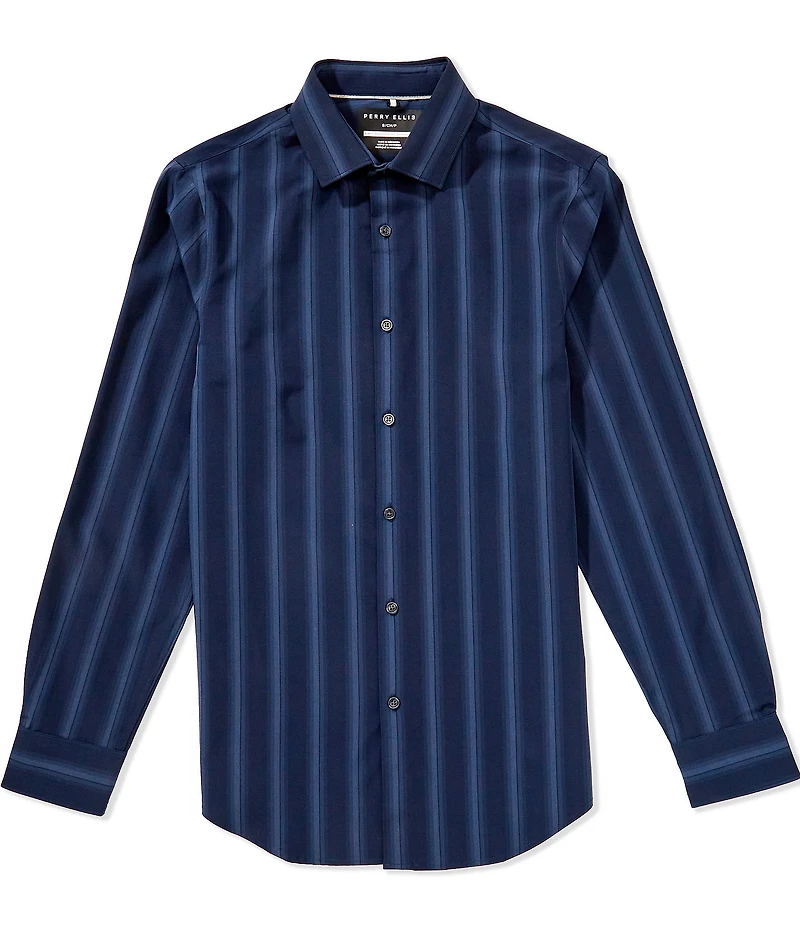 Perry Ellis Slim Fit Stretch Ombre Stripe Long Sleeve Woven Shirt
