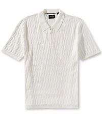 Perry Ellis Snit Short Sleeve Quarter-Zip Polo Shirt