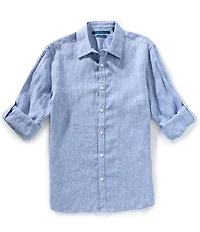 Perry Ellis Solid Linen Long Sleeve Woven Shirt