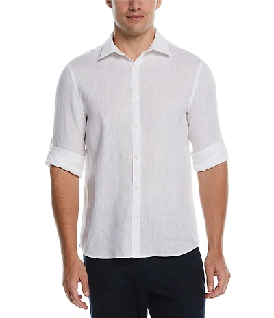 Perry Ellis Solid Linen Long Sleeve Woven Shirt