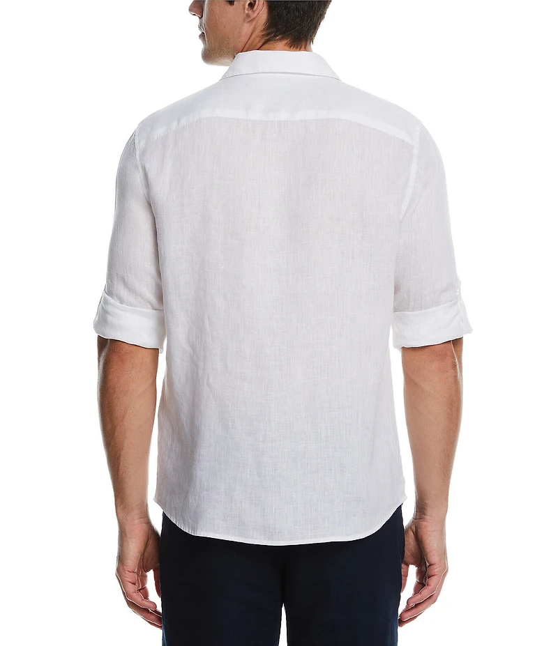 Perry Ellis Solid Linen Long Sleeve Woven Shirt