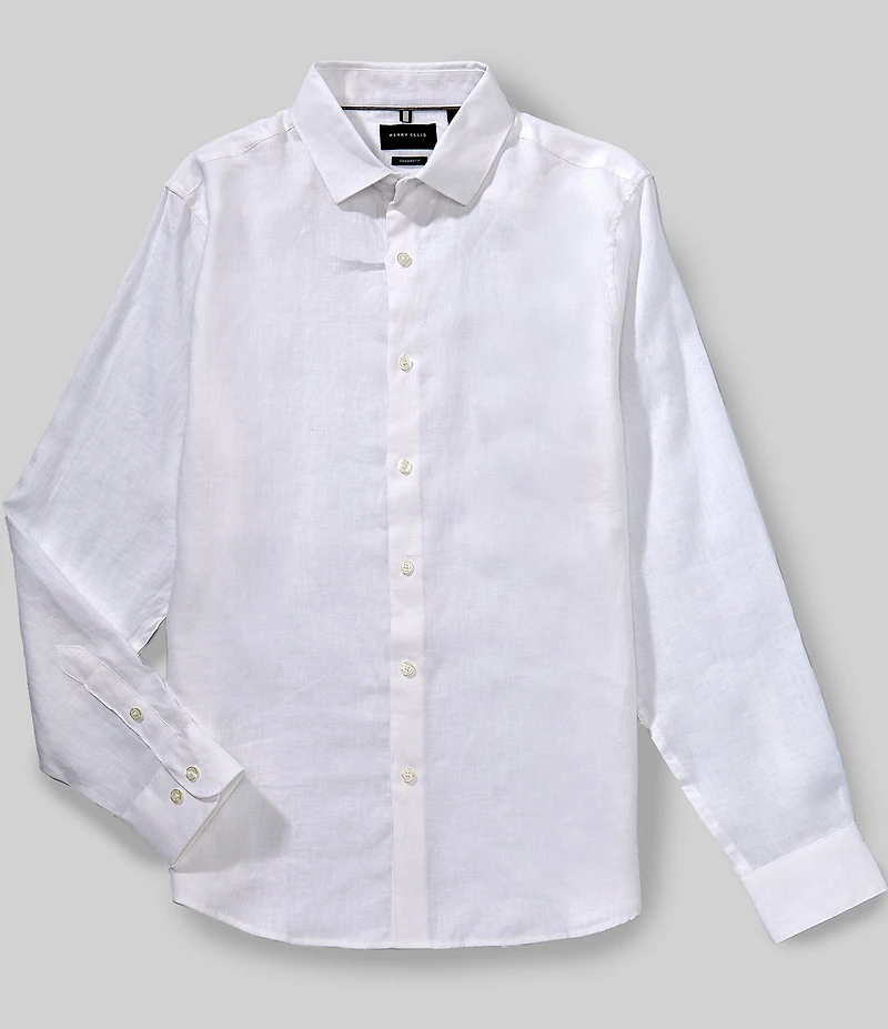 Perry Ellis Solid Linen Long Sleeve Woven Shirt