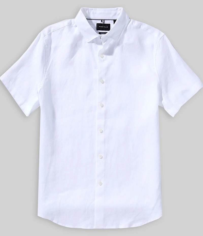 Perry Ellis Solid Linen Short Sleeve Woven Shirt