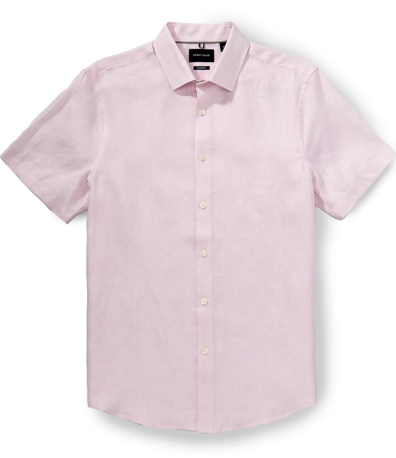 Perry Ellis Solid Linen Short Sleeve Woven Shirt