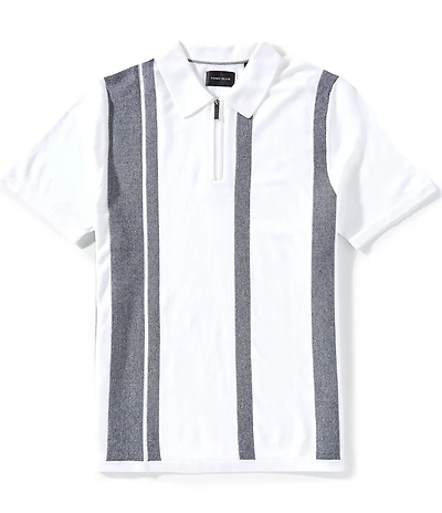 Perry Ellis Stripe Quarter-Zip Short Sleeve Polo Sweater