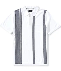 Perry Ellis Stripe Quarter-Zip Short Sleeve Polo Sweater