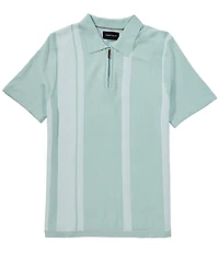 Perry Ellis Stripe Quarter-Zip Short Sleeve Polo Sweater