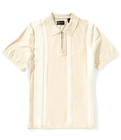 Perry Ellis Stripe Quarter-Zip Short Sleeve Polo Sweater