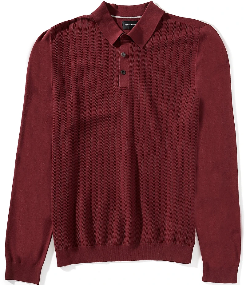 Perry Ellis Tech Long Sleeve Sweater Polo Shirt