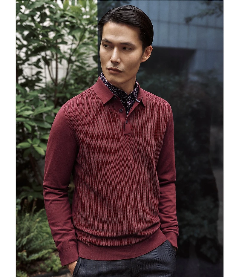 Perry Ellis Tech Long Sleeve Sweater Polo Shirt