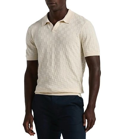 Perry Ellis Textured Knit Short Sleeve Polo Shirt
