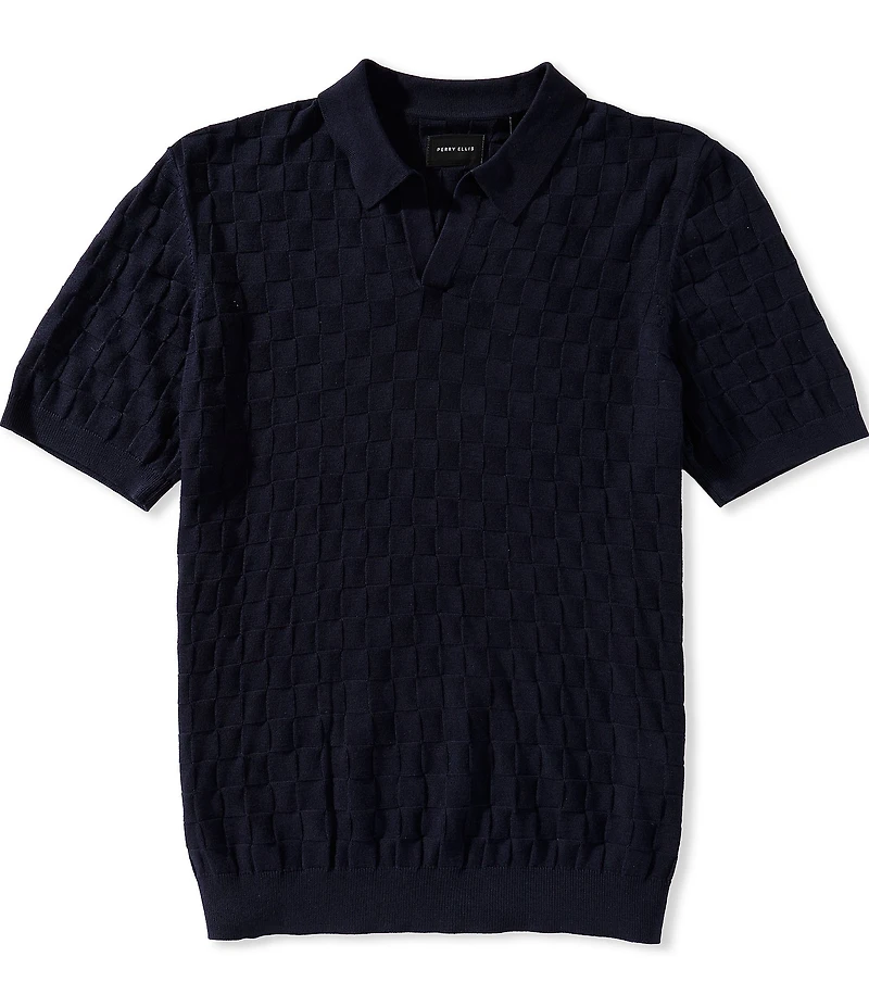 Perry Ellis Textured Knit Short Sleeve Polo Shirt