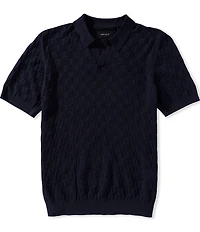 Perry Ellis Textured Knit Short Sleeve Polo Shirt