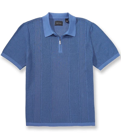 Perry Ellis Textured Quarter Zip Short Sleeve Polo Shirt