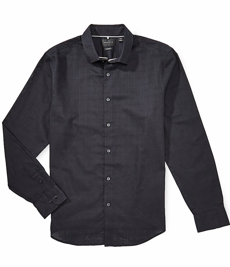 Perry Ellis Tonal Plaid Long Sleeve Woven Shirt