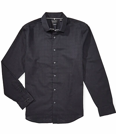 Perry Ellis Tonal Plaid Long Sleeve Woven Shirt
