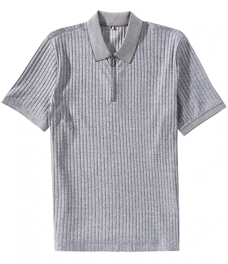 Perry Ellis Vertical Ribbed Quarter-Zip Short Sleeve Polo Shirt