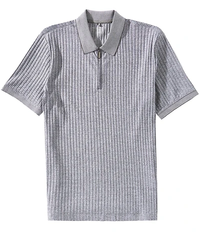 Perry Ellis Vertical Ribbed Quarter-Zip Short Sleeve Polo Shirt