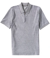 Perry Ellis Vertical Ribbed Quarter-Zip Short Sleeve Polo Shirt