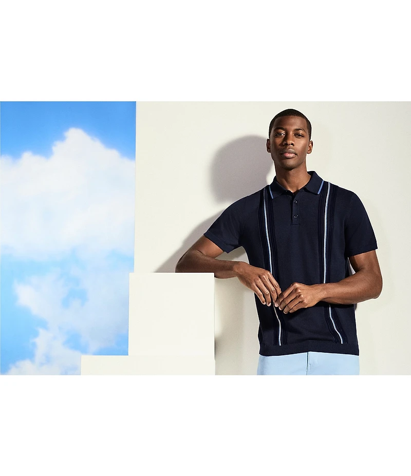 Perry Ellis Vertical Stripe Short Sleeve Polo Shirt