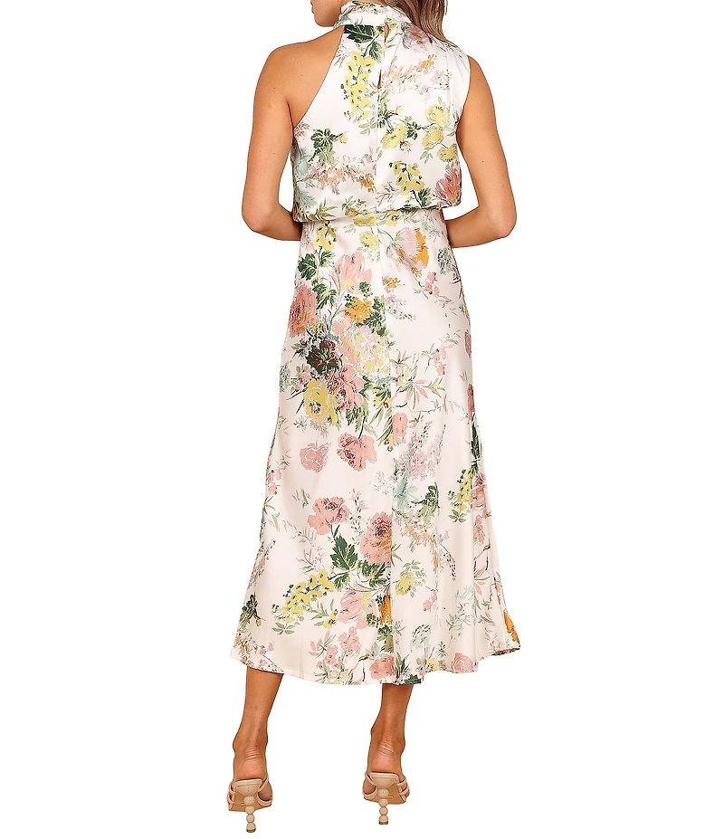Petal & Pup Anabelle Floral Print Satin Halter Neck Sleeveless Midi Dress