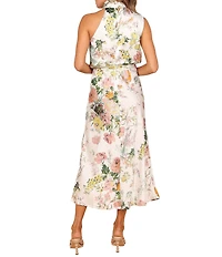 Petal & Pup Anabelle Floral Print Satin Halter Neck Sleeveless Midi Dress