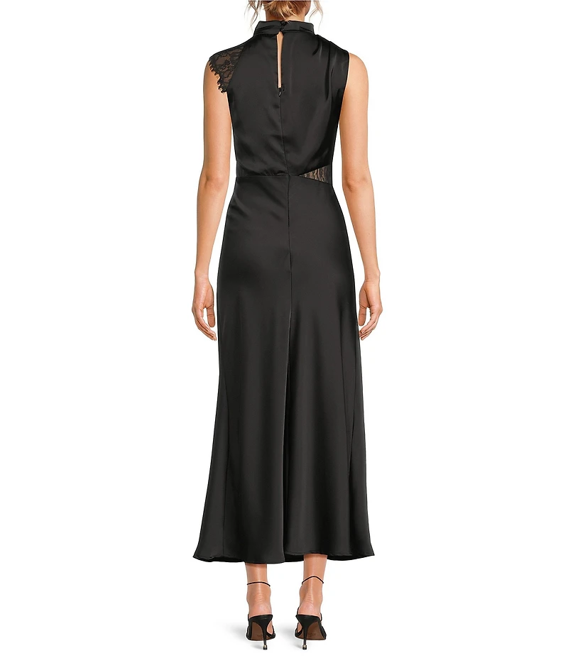 Petal & Pup Anabelle Satin Asymmetric Halter Neck Lace Sleeveless Shift Midi Dress