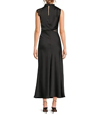 Petal & Pup Anabelle Satin Asymmetric Halter Neck Lace Sleeveless Shift Midi Dress