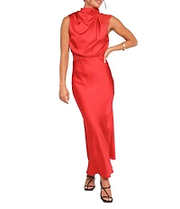 Petal & Pup Anabelle Satin Asymmetric Halter Neck Lace Sleeveless Shift Midi Dress