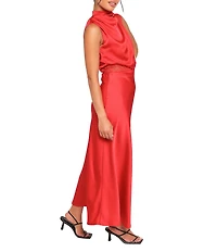 Petal & Pup Anabelle Satin Asymmetric Halter Neck Lace Sleeveless Shift Midi Dress