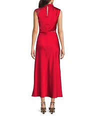 Petal & Pup Anabelle Satin Asymmetric Halter Neck Lace Sleeveless Shift Midi Dress