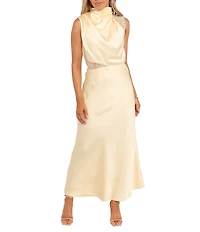 Petal & Pup Anabelle Satin Asymmetric Halter Neck Lace Sleeveless Shift Midi Dress