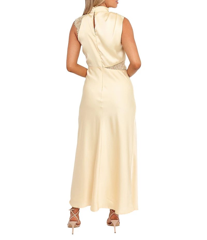 Petal & Pup Anabelle Satin Asymmetric Halter Neck Lace Sleeveless Shift Midi Dress