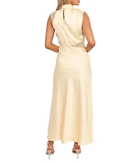 Petal & Pup Anabelle Satin Asymmetric Halter Neck Lace Sleeveless Shift Midi Dress