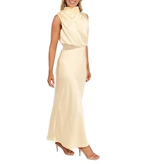 Petal & Pup Anabelle Satin Asymmetric Halter Neck Lace Sleeveless Shift Midi Dress