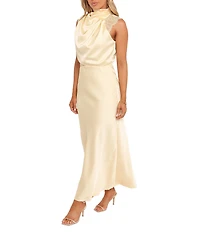 Petal & Pup Anabelle Satin Asymmetric Halter Neck Lace Sleeveless Shift Midi Dress