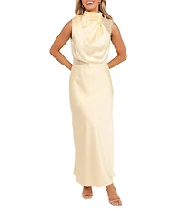 Petal & Pup Anabelle Satin Asymmetric Halter Neck Lace Sleeveless Shift Midi Dress