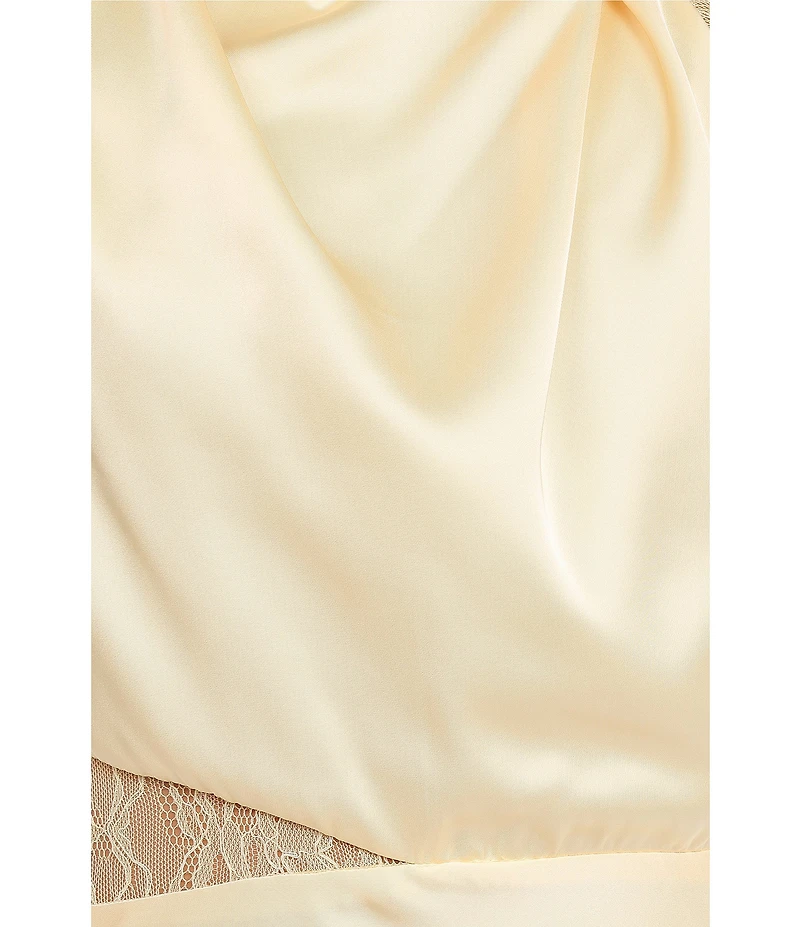 Petal & Pup Anabelle Satin Asymmetric Halter Neck Lace Sleeveless Shift Midi Dress