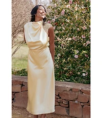 Petal & Pup Anabelle Satin Asymmetric Halter Neck Lace Sleeveless Shift Midi Dress