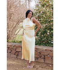 Petal & Pup Anabelle Satin Asymmetric Halter Neck Lace Sleeveless Shift Midi Dress