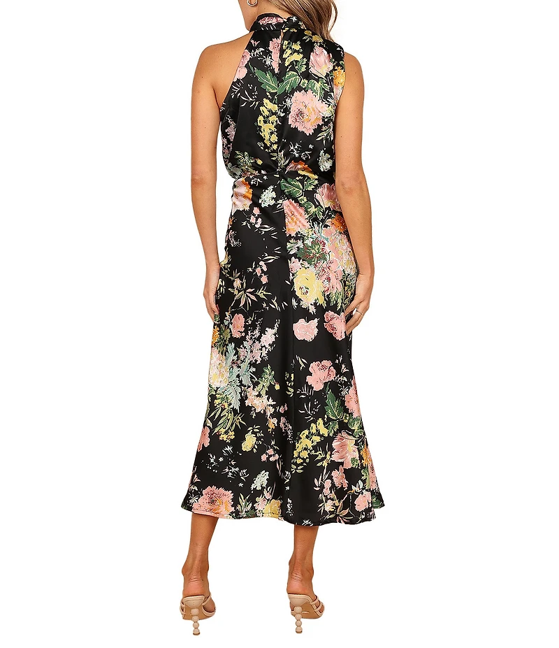 Petal & Pup Anabelle Satin Floral Print Halter Neck Sleeveless Midi Dress