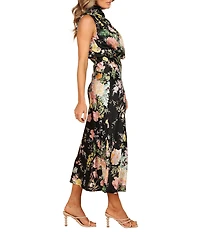 Petal & Pup Anabelle Satin Floral Print Halter Neck Sleeveless Midi Dress