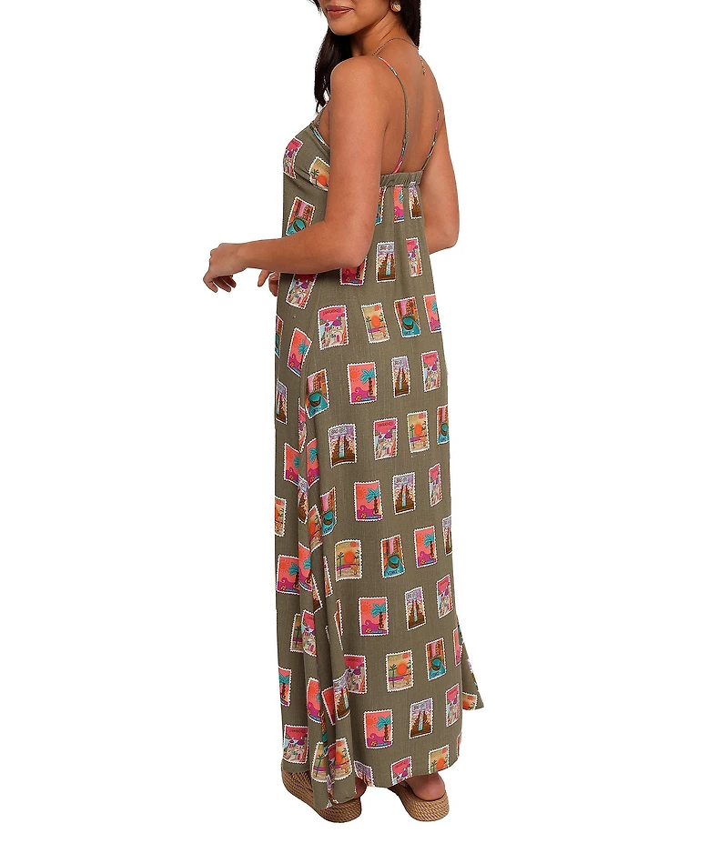 Petal & Pup Aoife Post Stamp Print Square Neck Sleeveless Maxi Dress