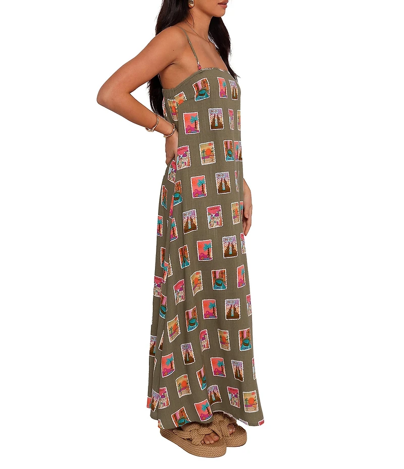 Petal & Pup Aoife Post Stamp Print Square Neck Sleeveless Maxi Dress
