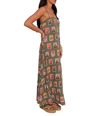 Petal & Pup Aoife Post Stamp Print Square Neck Sleeveless Maxi Dress