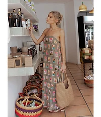 Petal & Pup Aoife Post Stamp Print Square Neck Sleeveless Maxi Dress